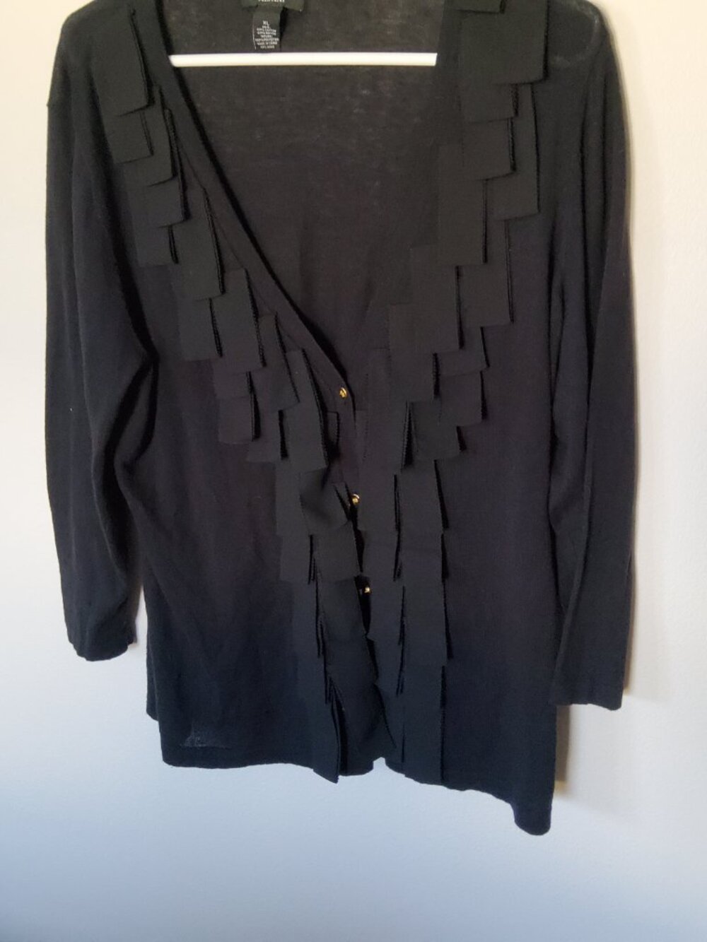 Alfani Black Cardigan with fringe neckline size XL